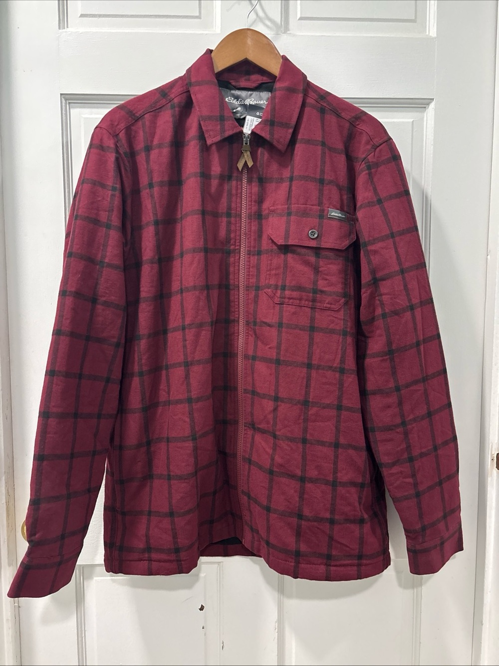 Eddie Bauer Men’s Field Flannel Full Zip Jacket M Dk Berry Fleece Lined NWT